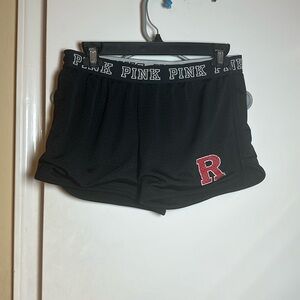 Pink Rutgers college shorts black and red